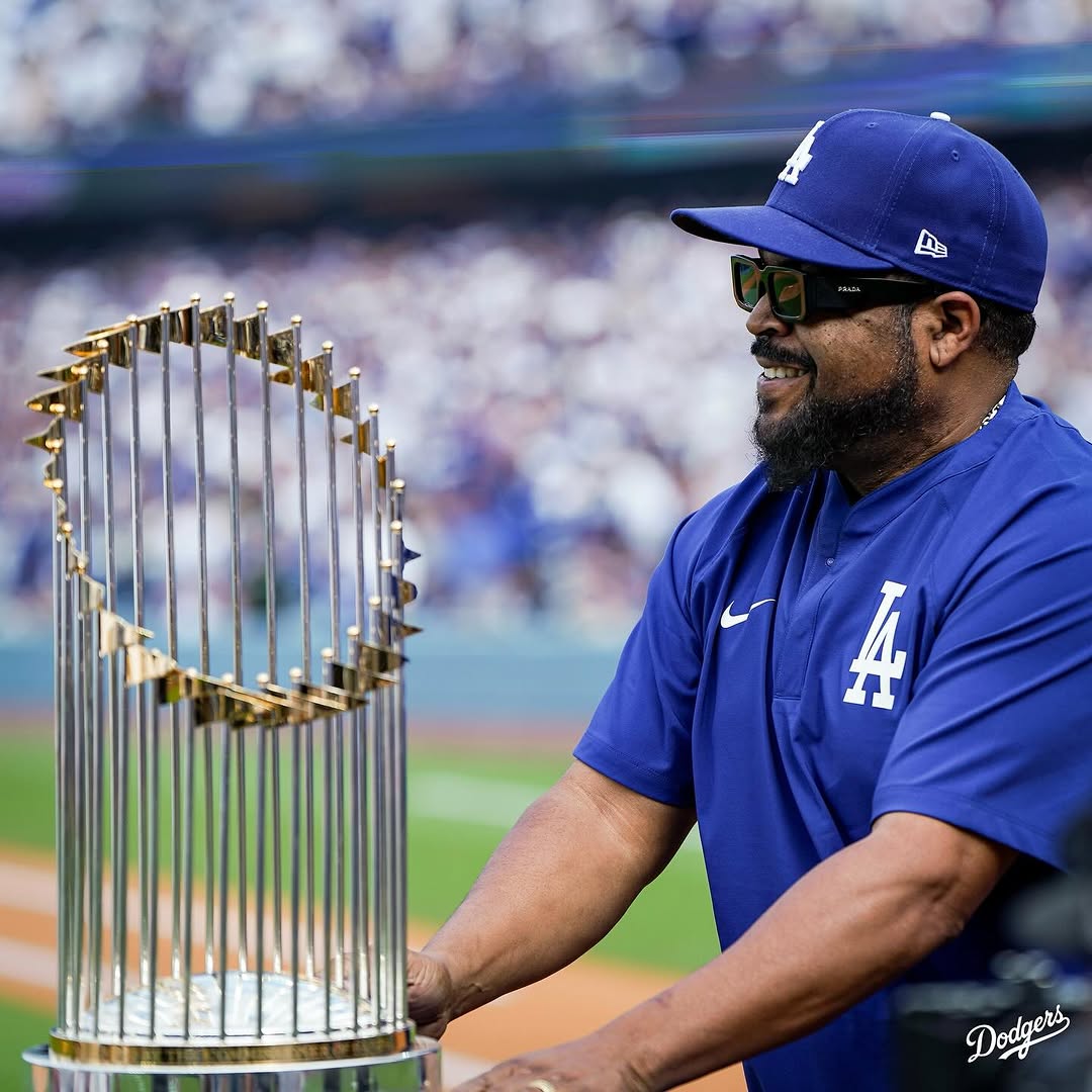 Ice Cube Delivers World Series Trophy to Dodgers in Home Opener